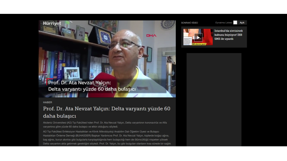 Prof. Dr. Ata Nevzat Yalçın: Delta varyantı yüzde 60 daha bulaşıcı