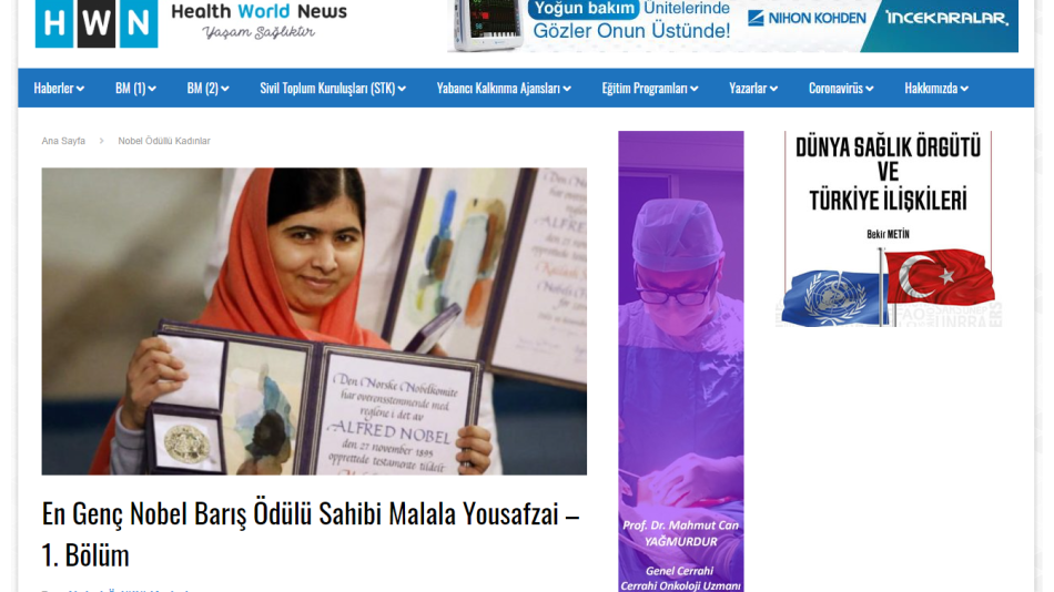 En GenÃ§ Nobel BarÄ±ÅŸ Ã–dÃ¼lÃ¼ Sahibi: Malala Yousafzai 